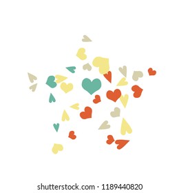 Festive Background with Colorful hearts. Delicate Pattern for Postcard, Print, Banner or Poster. Pretty hearts For Party Decoration, Wedding, Birthday or Anniversary Invitation. Vector
