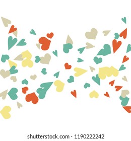 Festive Background with Colorful hearts. Delicate Pattern for Postcard, Print, Banner or Poster. Pretty hearts For Party Decoration, Wedding, Birthday or Anniversary Invitation. Vector