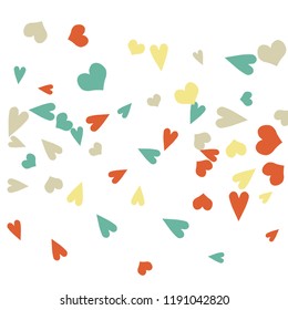 Festive Background with Colorful hearts. Delicate Pattern for Postcard, Print, Banner or Poster. Pretty hearts For Party Decoration, Wedding, Birthday or Anniversary Invitation. Vector