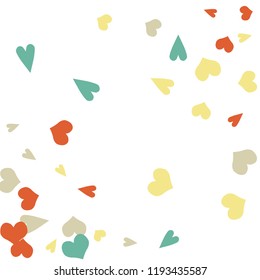 Festive Background with Colorful hearts. Delicate Pattern for Postcard, Print, Banner or Poster. Pretty hearts For Party Decoration, Wedding, Birthday or Anniversary Invitation. Vector