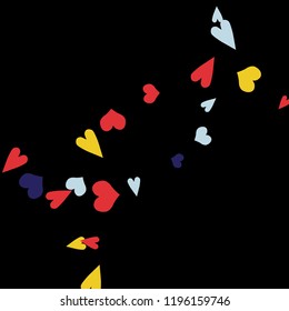 Festive Background with Colorful hearts. Delicate Pattern for Postcard, Print, Banner or Poster. Pretty hearts For Party Decoration, Wedding, Birthday or Anniversary Invitation. Vector