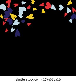 Festive Background with Colorful hearts. Delicate Pattern for Postcard, Print, Banner or Poster. Pretty hearts For Party Decoration, Wedding, Birthday or Anniversary Invitation. Vector