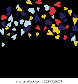 Festive Background with Colorful hearts. Delicate Pattern for Postcard, Print, Banner or Poster. Pretty hearts For Party Decoration, Wedding, Birthday or Anniversary Invitation. Vector