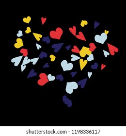 Festive Background with Colorful hearts. Delicate Pattern for Postcard, Print, Banner or Poster. Pretty hearts For Party Decoration, Wedding, Birthday or Anniversary Invitation. Vector