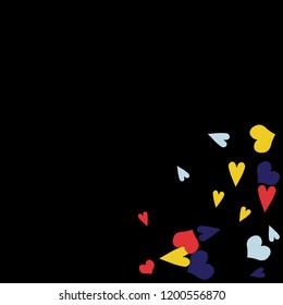 Festive Background with Colorful hearts. Delicate Pattern for Postcard, Print, Banner or Poster. Pretty hearts For Party Decoration, Wedding, Birthday or Anniversary Invitation. Vector