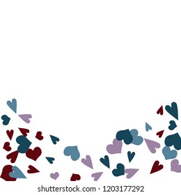Festive Background with Colorful hearts. Delicate Pattern for Postcard, Print, Banner or Poster. Pretty hearts For Party Decoration, Wedding, Birthday or Anniversary Invitation. Vector