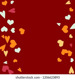 Festive Background with Colorful hearts. Delicate Pattern for Postcard, Print, Banner or Poster. Pretty hearts For Party Decoration, Wedding, Birthday or Anniversary Invitation. Vector