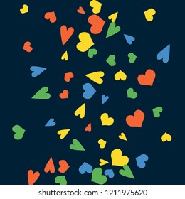Festive Background with Colorful hearts. Delicate Pattern for Postcard, Print, Banner or Poster. Pretty hearts For Party Decoration, Wedding, Birthday or Anniversary Invitation. Vector

