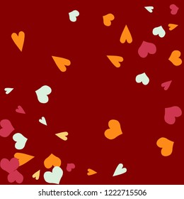 Festive Background with Colorful hearts. Delicate Pattern for Postcard, Print, Banner or Poster. Pretty hearts For Party Decoration, Wedding, Birthday or Anniversary Invitation. Vector