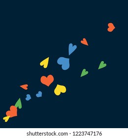 Festive Background with Colorful hearts. Delicate Pattern for Postcard, Print, Banner or Poster. Pretty hearts For Party Decoration, Wedding, Birthday or Anniversary Invitation. Vector
