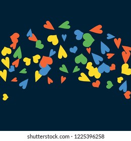 Festive Background with Colorful hearts. Delicate Pattern for Postcard, Print, Banner or Poster. Pretty hearts For Party Decoration, Wedding, Birthday or Anniversary Invitation. Vector
