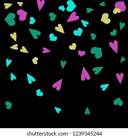 Festive Background with Colorful hearts. Delicate Pattern for Postcard, Print, Banner or Poster. Pretty hearts For Party Decoration, Wedding, Birthday or Anniversary Invitation. Vector