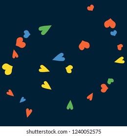 Festive Background with Colorful hearts. Delicate Pattern for Postcard, Print, Banner or Poster. Pretty hearts For Party Decoration, Wedding, Birthday or Anniversary Invitation. Vector