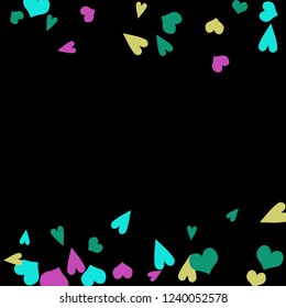 Festive Background with Colorful hearts. Delicate Pattern for Postcard, Print, Banner or Poster. Pretty hearts For Party Decoration, Wedding, Birthday or Anniversary Invitation. Vector