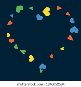 Festive Background with Colorful hearts. Delicate Pattern for Postcard, Print, Banner or Poster. Pretty hearts For Party Decoration, Wedding, Birthday or Anniversary Invitation. Vector