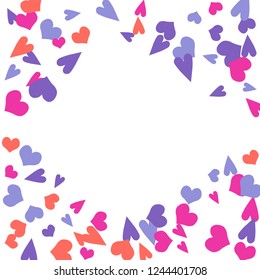 Festive Background with Colorful hearts. Delicate Pattern for Postcard, Print, Banner or Poster. Pretty hearts For Party Decoration, Wedding, Birthday or Anniversary Invitation. Vector