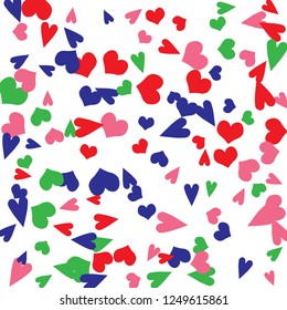 Festive Background with Colorful hearts. Delicate Pattern for Postcard, Print, Banner or Poster. Pretty hearts For Party Decoration, Wedding, Birthday or Anniversary Invitation. Vector