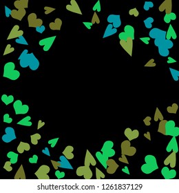 Festive Background with Colorful hearts. Delicate Pattern for Postcard, Print, Banner or Poster. Pretty hearts For Party Decoration, Wedding, Birthday or Anniversary Invitation. Vector
