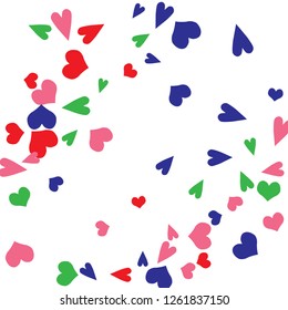 Festive Background with Colorful hearts. Delicate Pattern for Postcard, Print, Banner or Poster. Pretty hearts For Party Decoration, Wedding, Birthday or Anniversary Invitation. Vector

