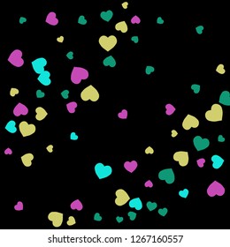 Festive Background with Colorful hearts. Delicate Pattern for Postcard, Print, Banner or Poster. Pretty hearts For Party Decoration, Wedding, Birthday or Anniversary Invitation. Vector
