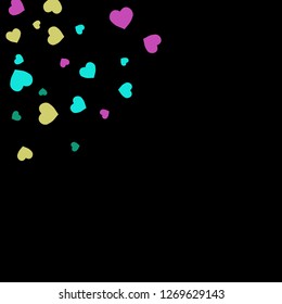 Festive Background with Colorful hearts. Delicate Pattern for Postcard, Print, Banner or Poster. Pretty hearts For Party Decoration, Wedding, Birthday or Anniversary Invitation. Vector
