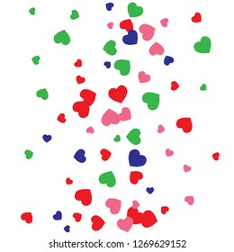 Festive Background with Colorful hearts. Delicate Pattern for Postcard, Print, Banner or Poster. Pretty hearts For Party Decoration, Wedding, Birthday or Anniversary Invitation. Vector
