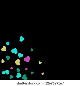 Festive Background with Colorful hearts. Delicate Pattern for Postcard, Print, Banner or Poster. Pretty hearts For Party Decoration, Wedding, Birthday or Anniversary Invitation. Vector
