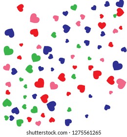Festive Background with Colorful hearts. Delicate Pattern for Postcard, Print, Banner or Poster. Pretty hearts For Party Decoration, Wedding, Birthday or Anniversary Invitation. Vector
