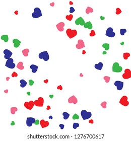 Festive Background with Colorful hearts. Delicate Pattern for Postcard, Print, Banner or Poster. Pretty hearts For Party Decoration, Wedding, Birthday or Anniversary Invitation. Vector
