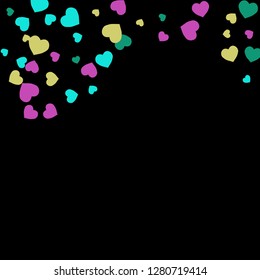Festive Background with Colorful hearts. Delicate Pattern for Postcard, Print, Banner or Poster. Pretty hearts For Party Decoration, Wedding, Birthday or Anniversary Invitation. Vector
