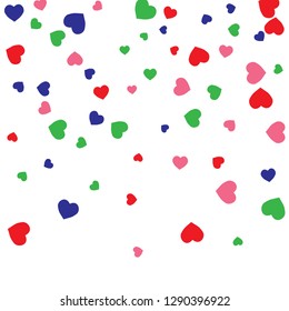 Festive Background with Colorful hearts. Delicate Pattern for Postcard, Print, Banner or Poster. Pretty hearts For Party Decoration, Wedding, Birthday or Anniversary Invitation. Vector
