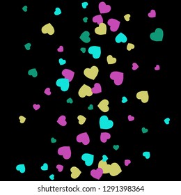 Festive Background with Colorful hearts. Delicate Pattern for Postcard, Print, Banner or Poster. Pretty hearts For Party Decoration, Wedding, Birthday or Anniversary Invitation. Vector
