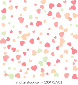 Festive Background with Colorful hearts. Delicate Pattern for Postcard, Print, Banner or Poster. Pretty hearts For Party Decoration, Wedding, Birthday or Anniversary Invitation. Vector
