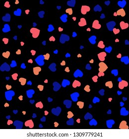 Festive Background with Colorful hearts. Delicate Pattern for Postcard, Print, Banner or Poster. Pretty hearts For Party Decoration, Wedding, Birthday or Anniversary Invitation. Vector
