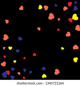 Festive Background with Colorful hearts. Delicate Pattern for Postcard, Print, Banner or Poster. Pretty hearts For Party Decoration, Wedding, Birthday or Anniversary Invitation. Vector
