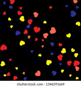 Festive Background with Colorful hearts. Delicate Pattern for Postcard, Print, Banner or Poster. Pretty hearts For Party Decoration, Wedding, Birthday or Anniversary Invitation. Vector
