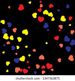 Festive Background with Colorful hearts. Delicate Pattern for Postcard, Print, Banner or Poster. Pretty hearts For Party Decoration, Wedding, Birthday or Anniversary Invitation. Vector

