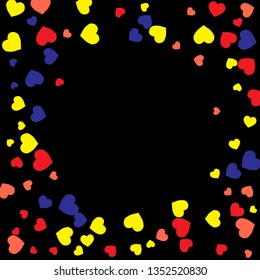 Festive Background with Colorful hearts. Delicate Pattern for Postcard, Print, Banner or Poster. Pretty hearts For Party Decoration, Wedding, Birthday or Anniversary Invitation. Vector
