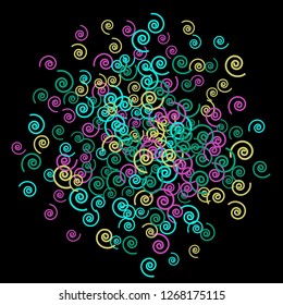Festive Background with Colorful spirals. Trendy Pattern for Postcard, Print, Banner or Poster. Pretty spirals For Party Decoration, Wedding, Birthday or Anniversary Invitation. Vector