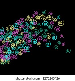 Festive Background with Colorful spirals. Trendy Pattern for Postcard, Print, Banner or Poster. Pretty spirals For Party Decoration, Wedding, Birthday or Anniversary Invitation. Vector
