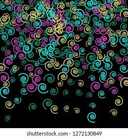Festive Background with Colorful spirals. Trendy Pattern for Postcard, Print, Banner or Poster. Pretty spirals For Party Decoration, Wedding, Birthday or Anniversary Invitation. Vector
