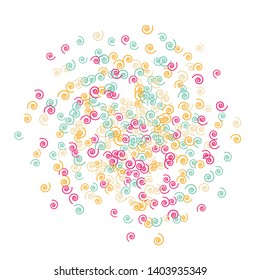 Festive Background with Colorful spirals. Trendy Pattern for Postcard, Print, Banner or Poster. Pretty spirals For Party Decoration, Wedding, Birthday or Anniversary Invitation. Vector
