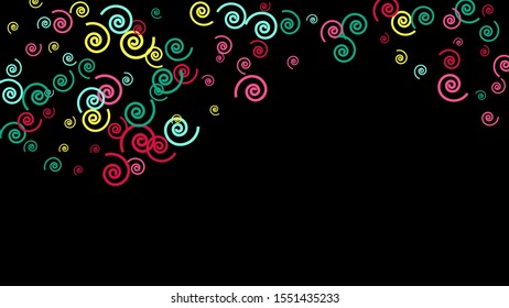 Festive Background with Colorful spirals. Trendy Pattern for Postcard, Print, Banner or Poster. Pretty spirals For Party Decoration, Wedding, Birthday or Anniversary Invitation. Vector
