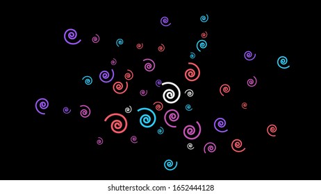 Festive Background with Colorful spirals. Trendy Pattern for Postcard, Print, Banner or Poster. Pretty spirals For Party Decoration, Wedding, Birthday or Anniversary Invitation. Vector
