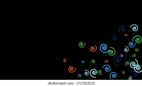 Fondo festivo con espirales coloridas. Patrón de moda para postal, impresión, pancarta o póster. Bonitas espirales para la decoración de fiestas, bodas, cumpleaños o invitación al aniversario. Vector
