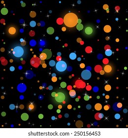 Festive background, consisting of multi-colored glowing circles on a black background