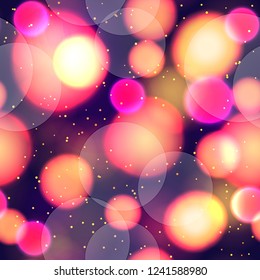 Festive background with defocused lights. Bokeh abstract seamless pattern