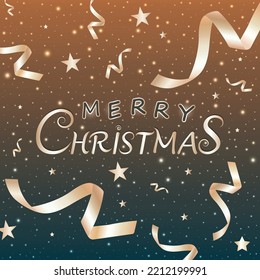 Festive background with falling confetti, snowflakes and stars. Holiday vector illustration for Christmas and New Year cards, headers, party posters