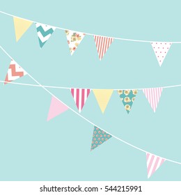 Festive background with flags. Birthday child. Vector illustration.