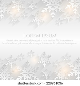 Festive background with flat snowflakes and space for text. Winter card. Vector illustration.